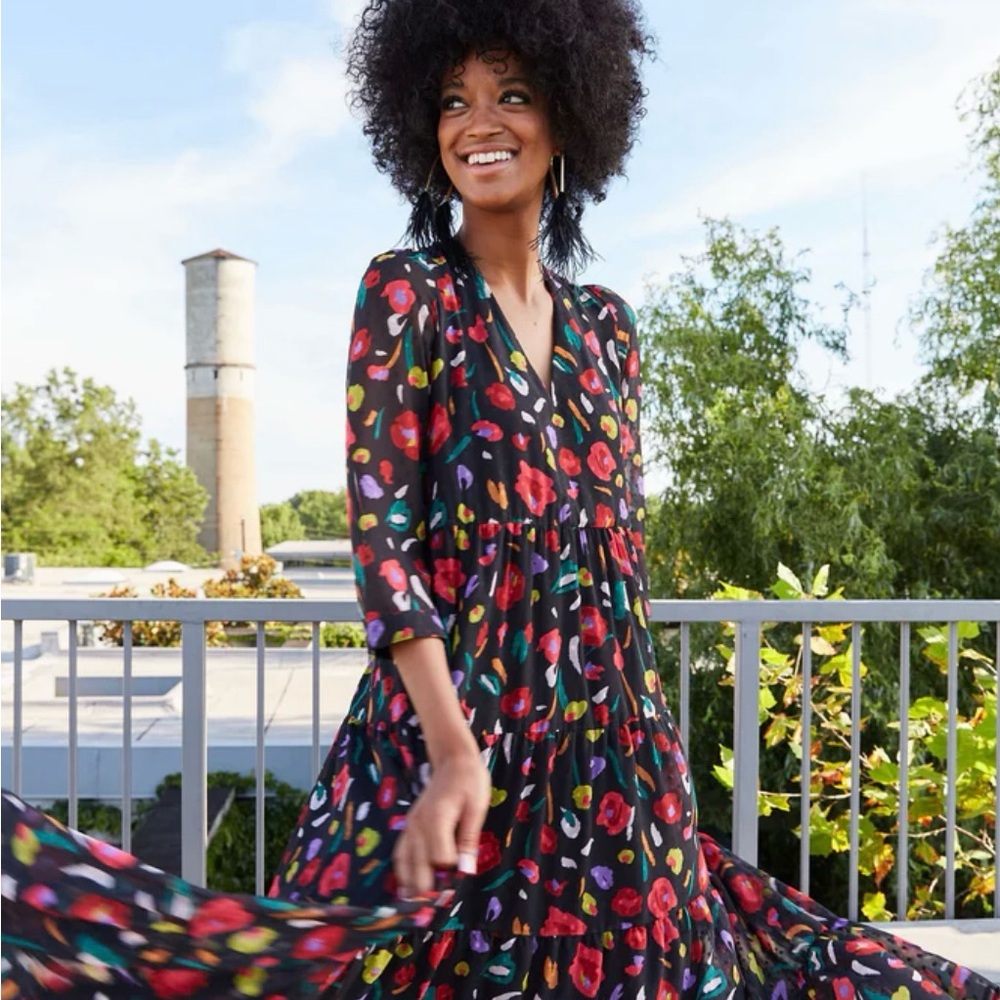 CROSBY by Mollie Burch Black Floral Long Sleeve Banks Dress